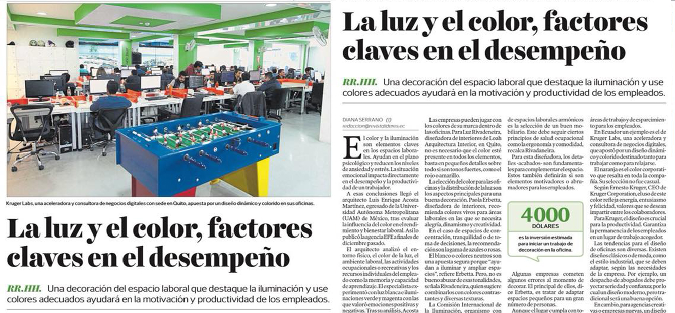 Imagen principal del reportaje LA LUZ Y EL COLOR, FACTORES CLAVES EN EL DESEMPEÑO realizado a LOAH